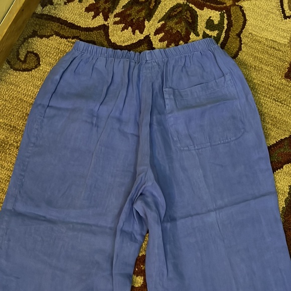 FLAX Size Small Lagenlook Pull-On Elastic Waist Pant Cornflower Blue 100% Linen - Picture 10 of 16